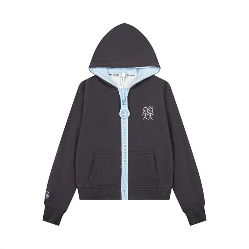 Damen Kapuzen-Sweatjacke mit übergroßem Reißverschluss und minimalistischer Stickerei Shop Nory