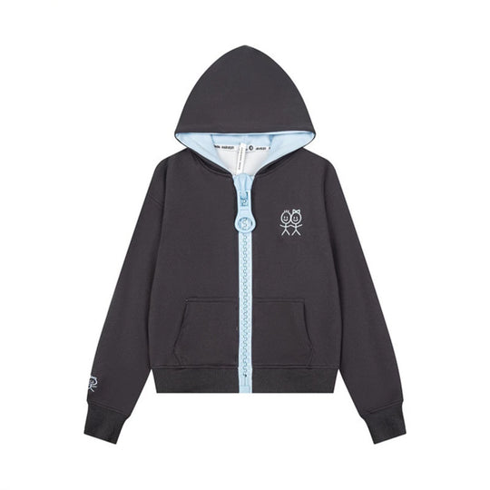 Damen Kapuzen-Sweatjacke mit übergroßem Reißverschluss und minimalistischer Stickerei Shop Nory