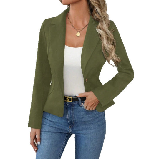 Damen Taillierter Ein-Knopf-Blazer mit Reverskragen und Eingrifftaschen Shop Nory