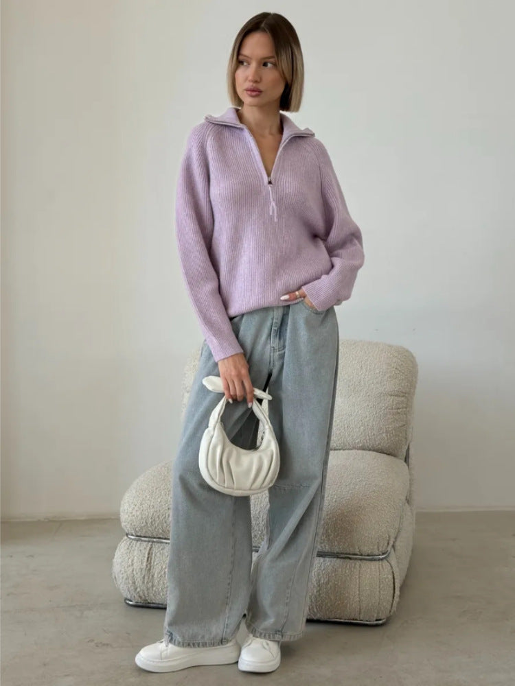 Damen Stylischer Strickpullover mit hohem Kragen Shop Nory