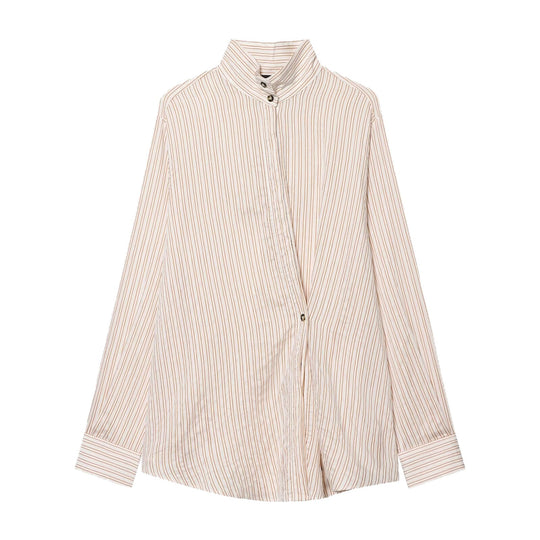 Damen Oversize-Hemdbluse mit Stehkragen, verdeckter Knopfleiste und feinem Streifenmuster Shop Nory