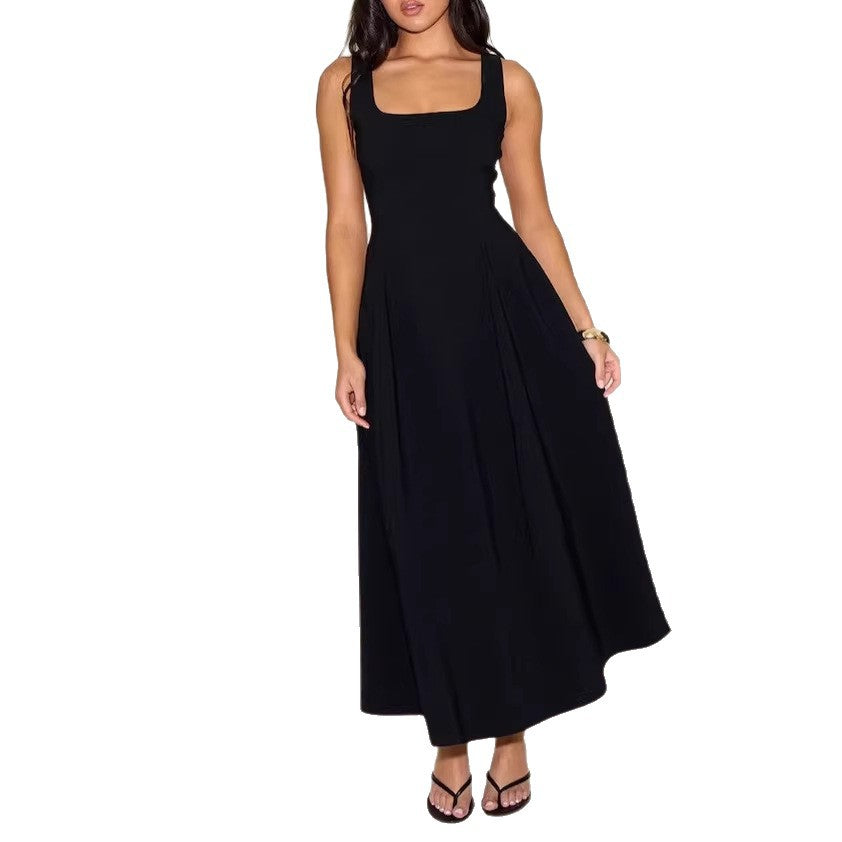 Damen Midikleid mit quadratischem Ausschnitt und weitem Rock