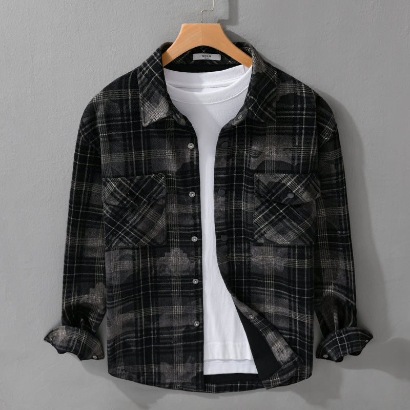 Herren Kariertes Overshirt aus flauschigem Flanell mit Brusttaschen Shop Nory