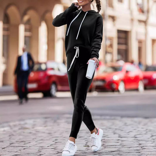 Damen Lässiges Kapuzenpulli- und schmalgeschnittenes Jogginghose-Set Shop Nory
