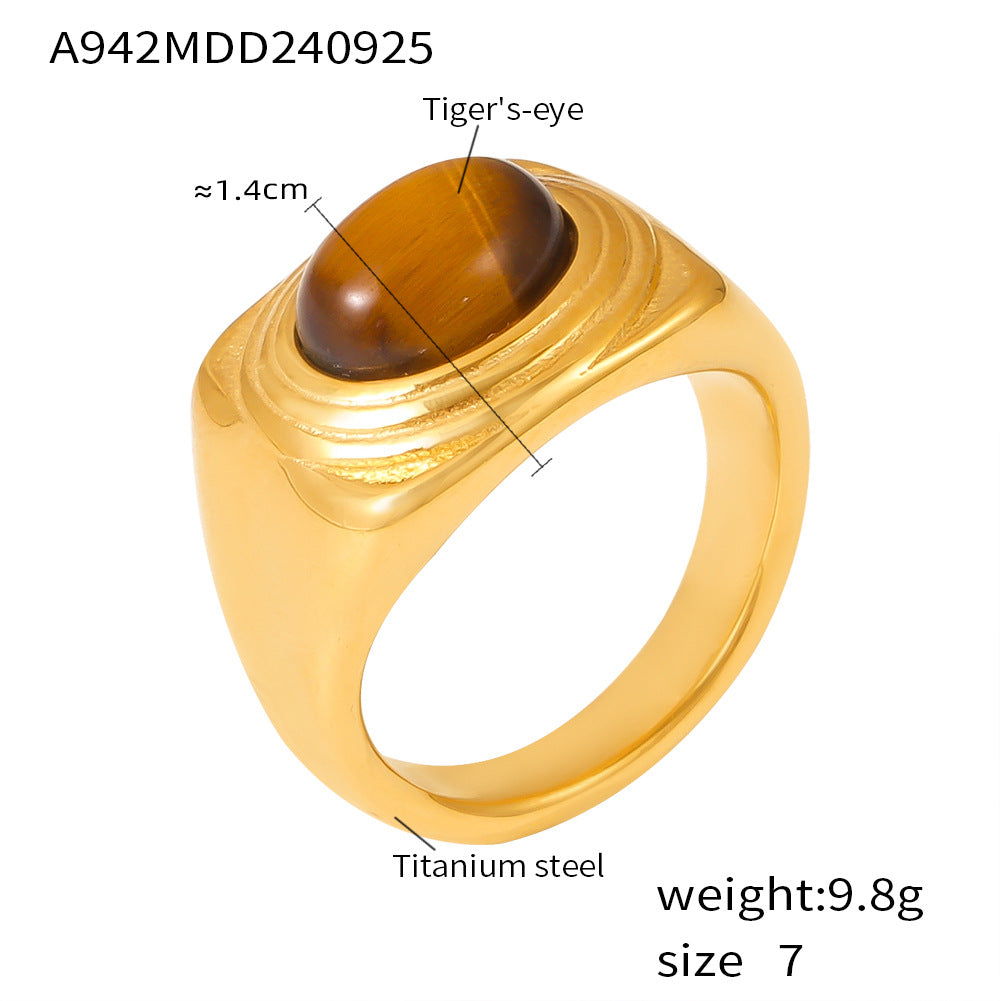 Damenring aus Titanstahl mit natürlichem Tigerauge Shop Nory