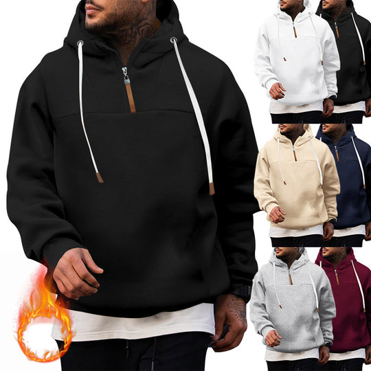 Herren Fleece-Halbzip-Hoodie mit Kapuze, Kordelzug und elastischen Bündchen Shop Nory
