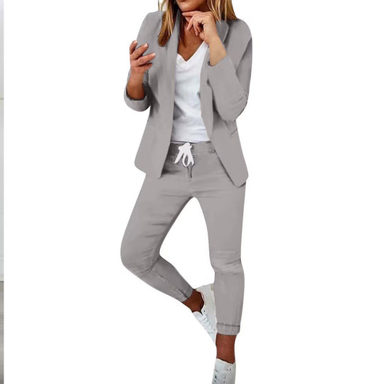 Damen nan lässiges Hosenanzug-Set mit Joggerhose, Kordelzug und tailliertem Blazer Shop Nory