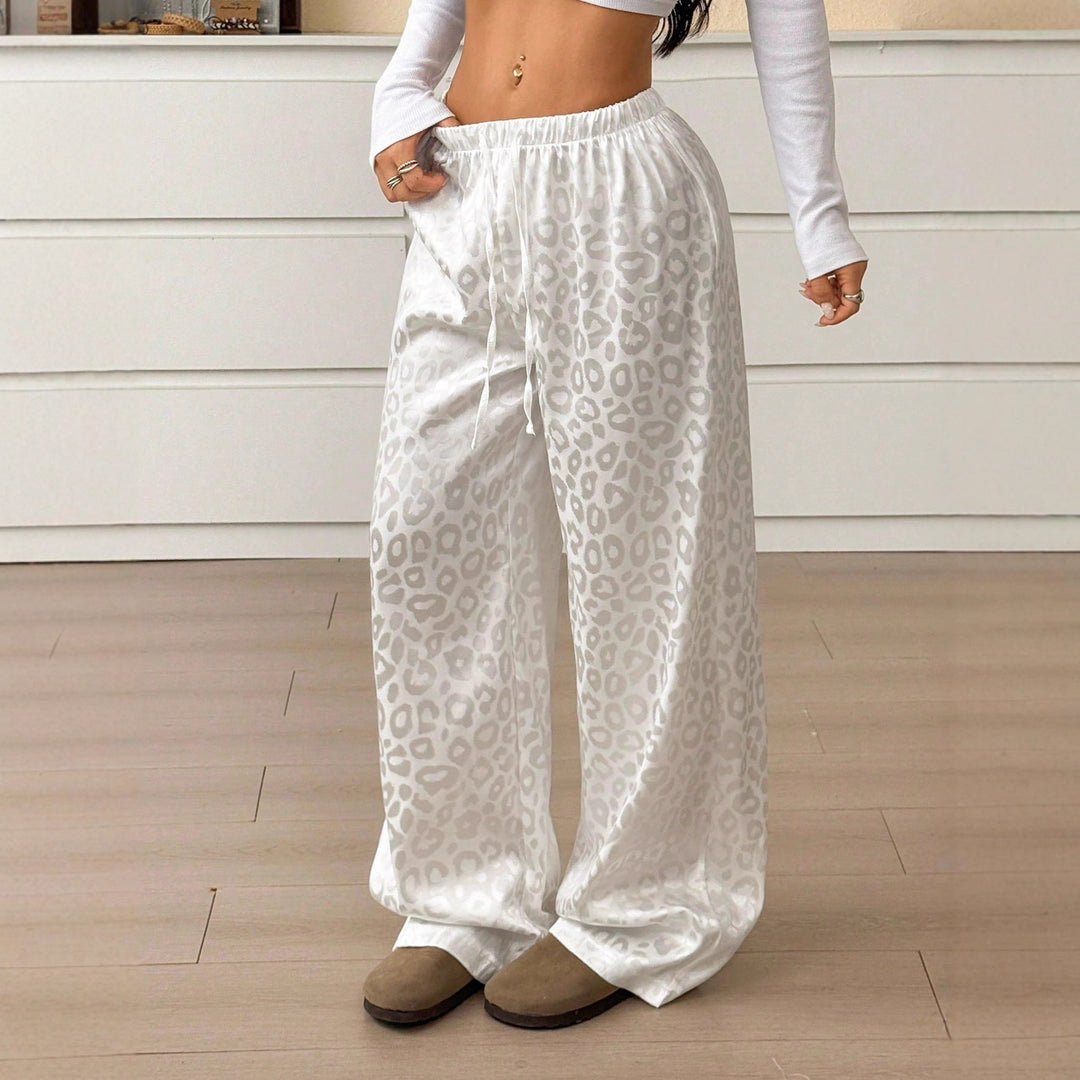 Damen Loungewear-Hose im Palazzo-Stil mit Leopardenjacquard und Kordelzug Shop Nory