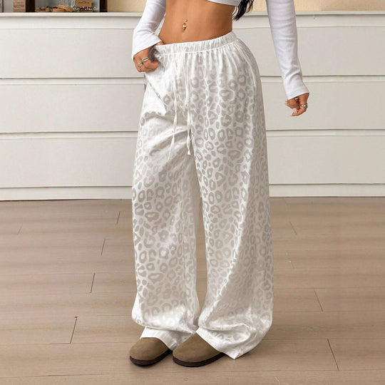 Damen Loungewear-Hose im Palazzo-Stil mit Leopardenjacquard und Kordelzug Shop Nory