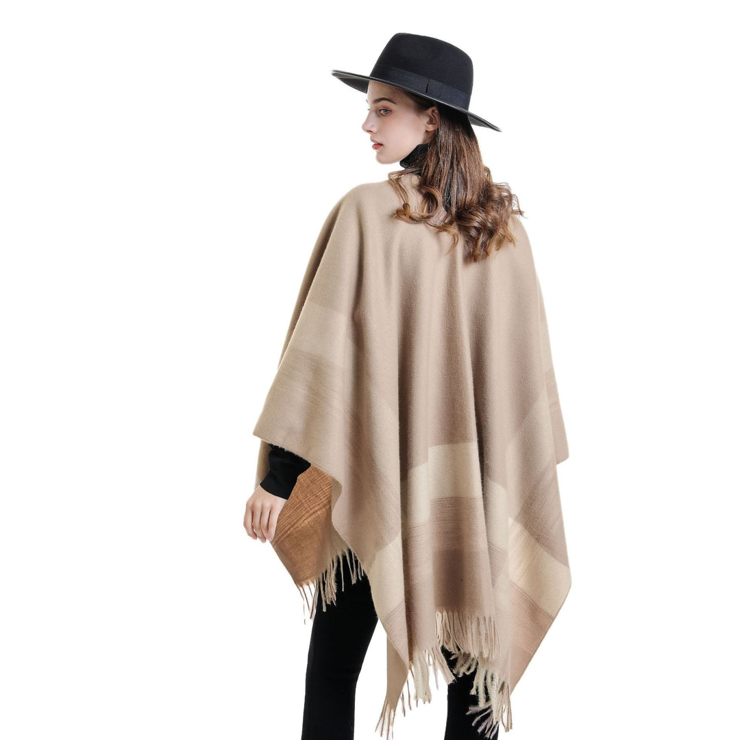 Damen Weichfallender Wollmix-Poncho mit Fransen Shop Nory
