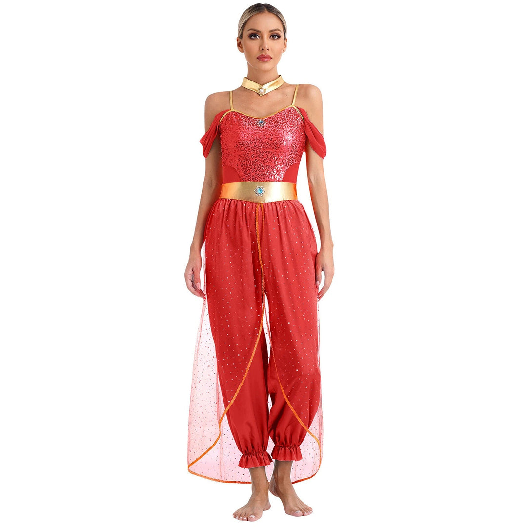 Damen Glamouröses Märchen-Kostüm mit glitzerndem Oberteil und luftigen Hosen Shopnory