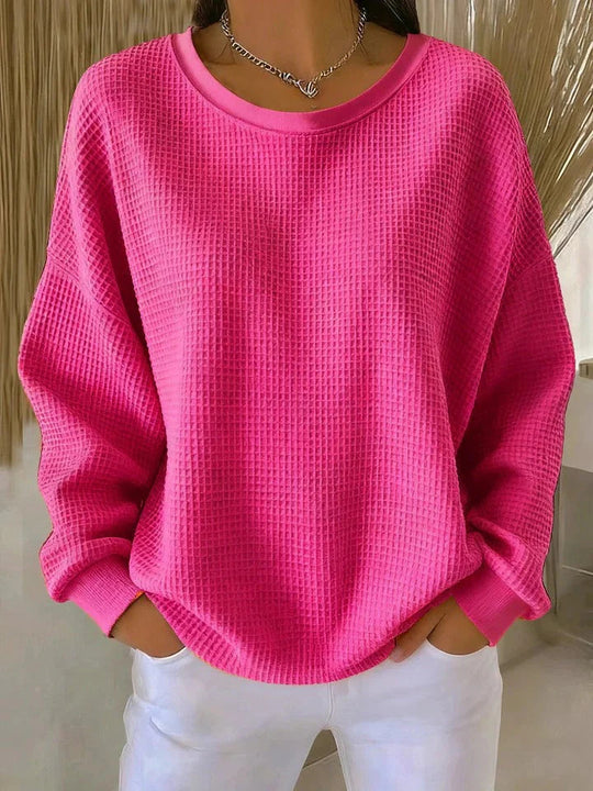 Damen Oversize Waffelstrick-Sweatshirt mit Rundhalsausschnitt Shop Nory