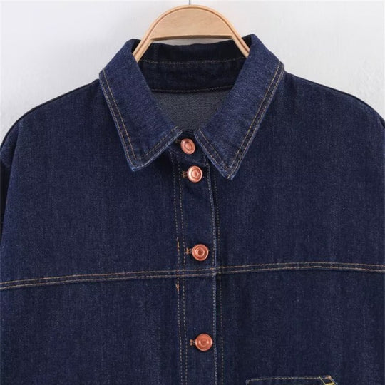 Damen Oversize-Jeansjacke mit kastigem Cropped-Schnitt, aufgesetzten Taschen und Kontrastnähten Shop Nory