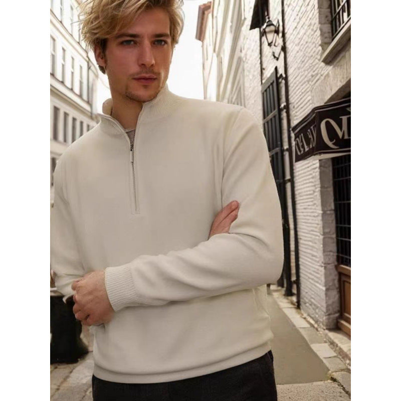 Herren Feinstrick-Halbzip-Pullover mit Stehkragen und Rippbündchen Shop Nory