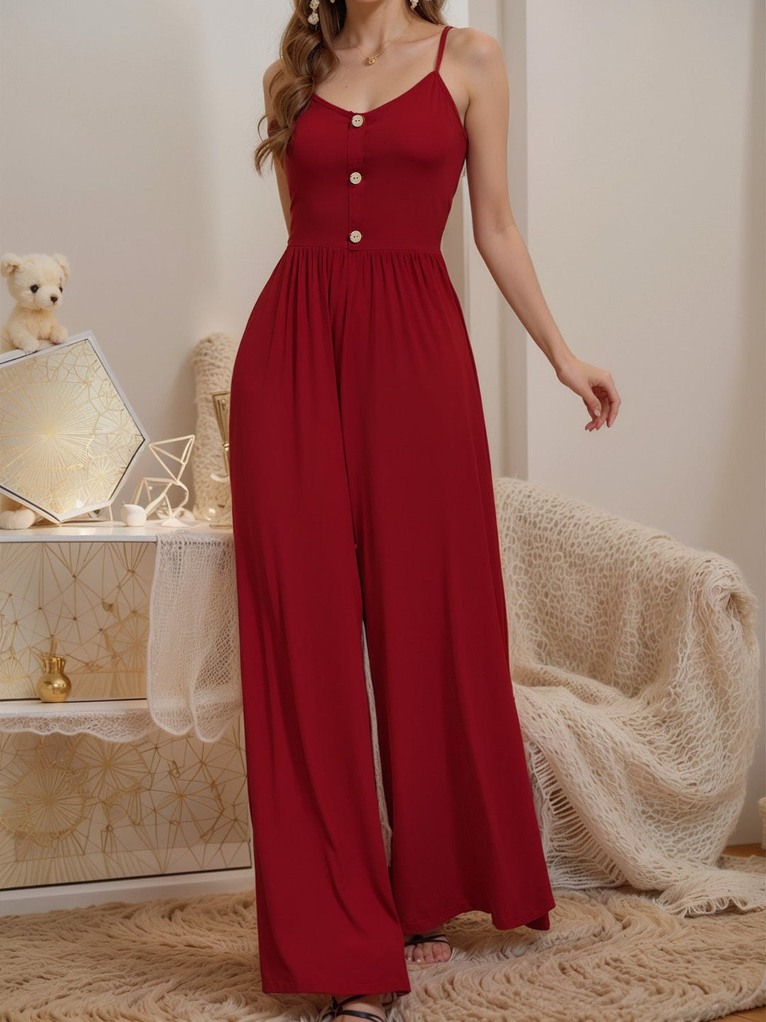 Damen Jumpsuit mit knöpfbarem Oberteil und weitem Bein