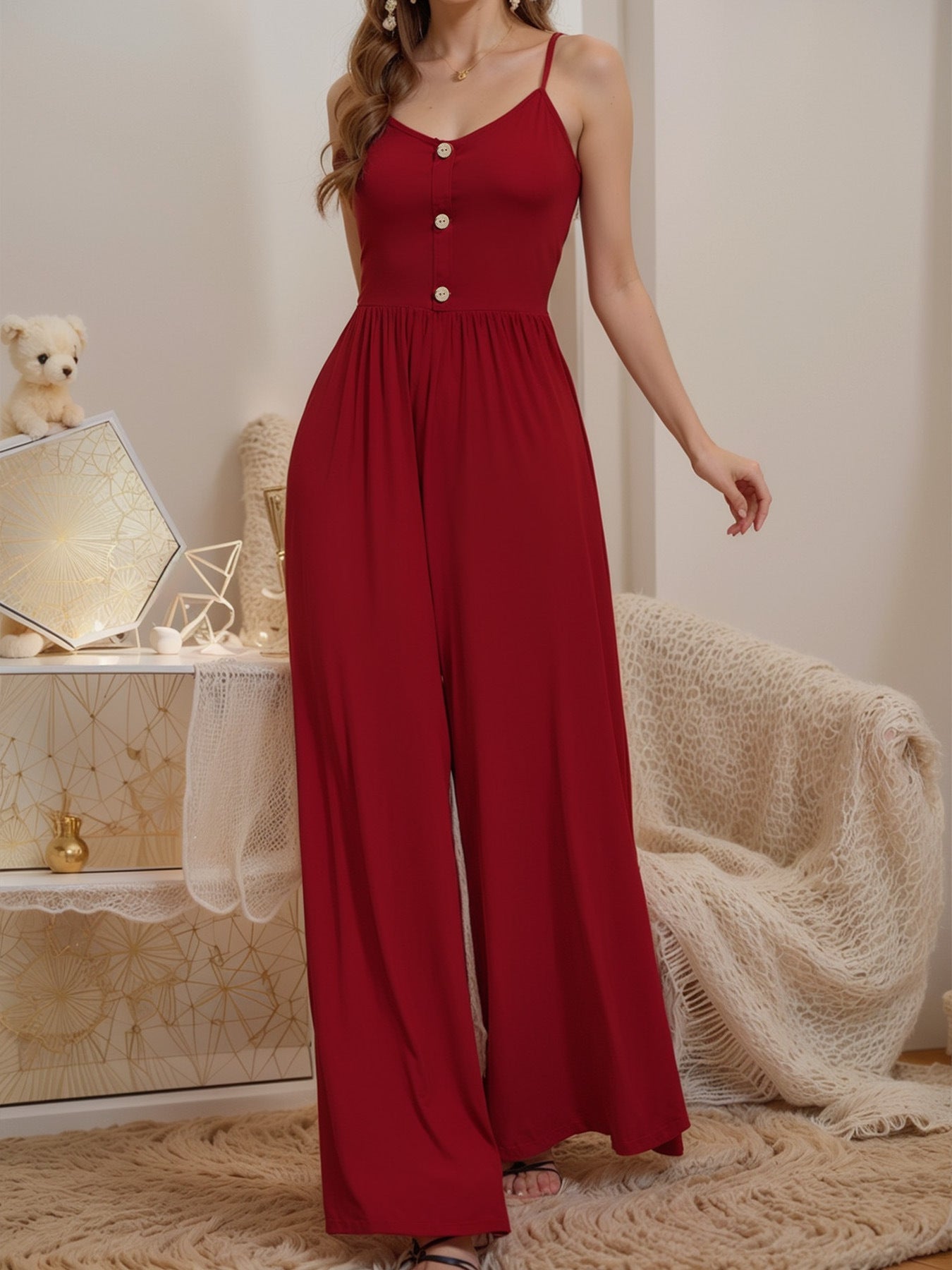 Damen Jumpsuit mit knöpfbarem Oberteil und weitem Bein