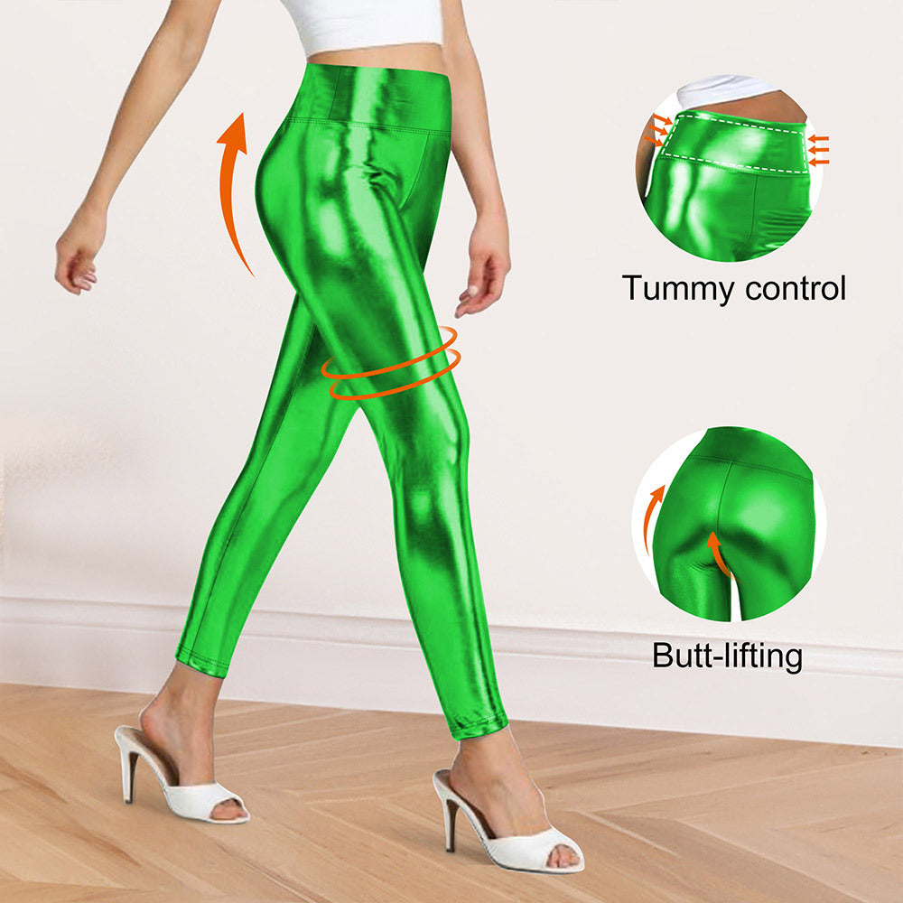 Damen Glänzende Sculpting-Leggings mit hohem Bund und Bauchkontrolle Shopy Nory