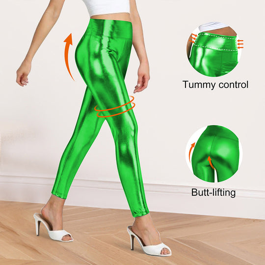 Damen Glänzende Sculpting-Leggings mit hohem Bund und Bauchkontrolle Shopy Nory