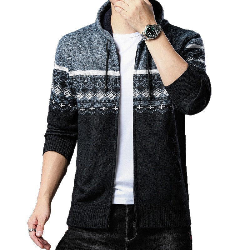 Herren Strick-Zip-Hoodie mit Norwegermuster, Kapuze und Eingrifftaschen Shop Nory