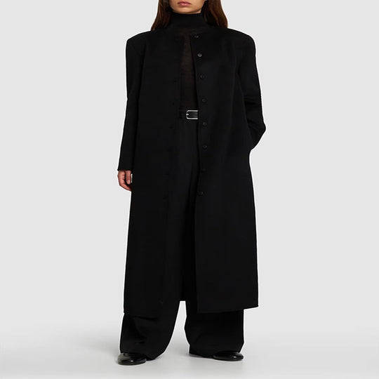 Damen Langer Minimalistischer Stehkragenmantel aus Wollmix mit verdeckter Knopfleiste Shop Nory