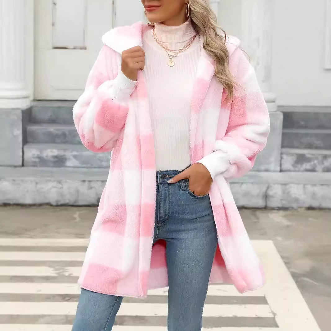Damen Kuschelige Wolljacke mit Karomuster