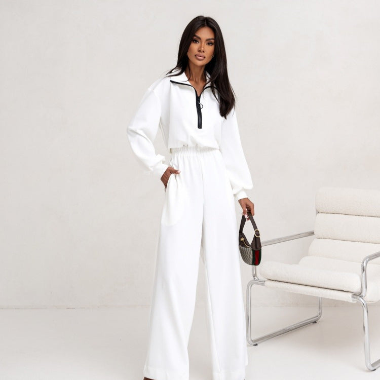 Damen relaxed-fit Zip-Pullover mit elastischem Taillenbund und extraweiter Palazzo-Hose Zweiteiler Shop Nory