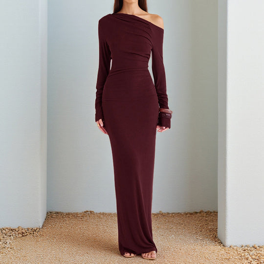 Damen One-Shoulder Abend-Maxikleid mit langem Arm und taillierter Drapierung Shop Nory