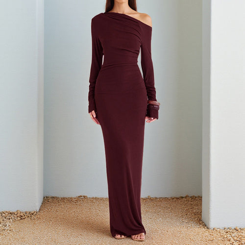 Damen One-Shoulder Abend-Maxikleid mit langem Arm und taillierter Drapierung Shop Nory