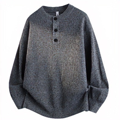 Unisex Oversized Rippen-Henley-Pullover mit verlängertem Rückensaum und 3-Knopf-Leiste Shop Nory