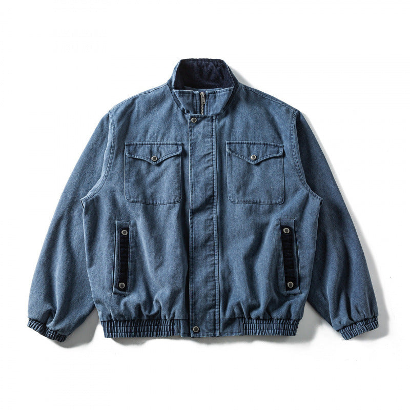 Herren Kastenförmige Canvas-Blousonjacke mit Cordbesatz, Stehkragen und elastischem Saum Shop Nory