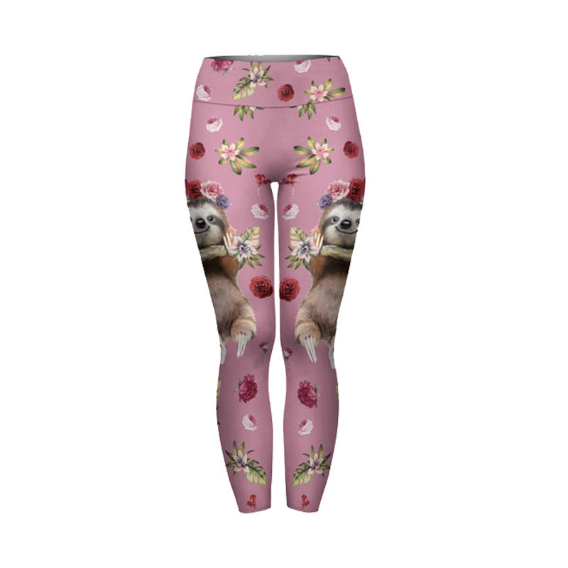 Damen Leggings mit floralem Faultier-Alloverprint und hohem Taillenbund Shopy Nory