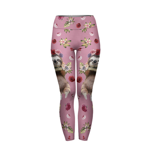 Damen Leggings mit floralem Faultier-Alloverprint und hohem Taillenbund Shopy Nory