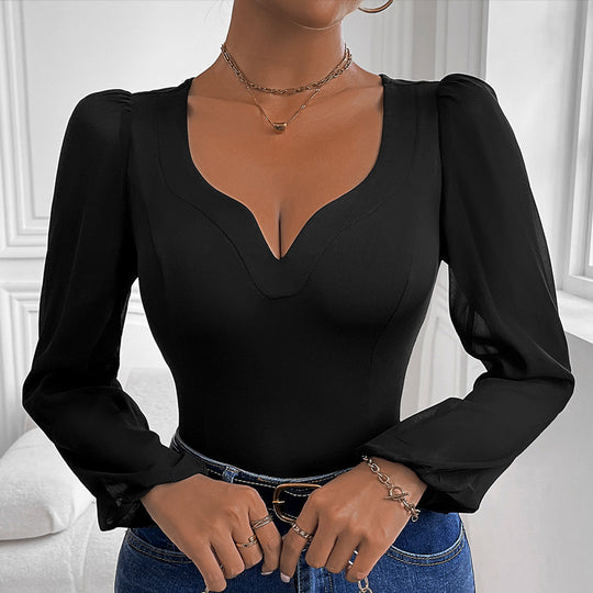 Damen Figurbetontes Body-Top mit herzförmigem Ausschnitt, Puffärmeln und taillierter Silhouette Shop Nory