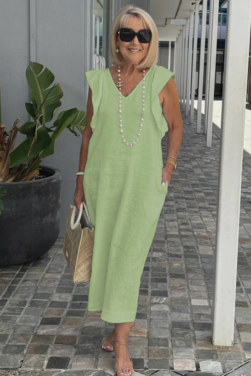Damen Maxikleid mit V-Ausschnitt und angeschnittenem Ärmel