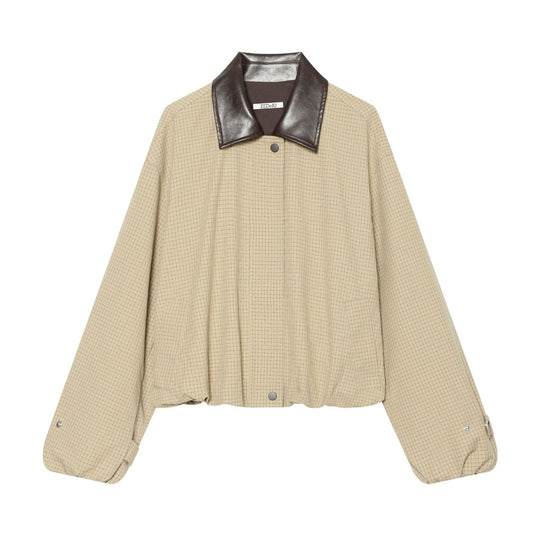 Damen Oversize-Boxy-Jacke mit Karomuster, Kunstleder-Revers und Kordelzugsaum Shop Nory