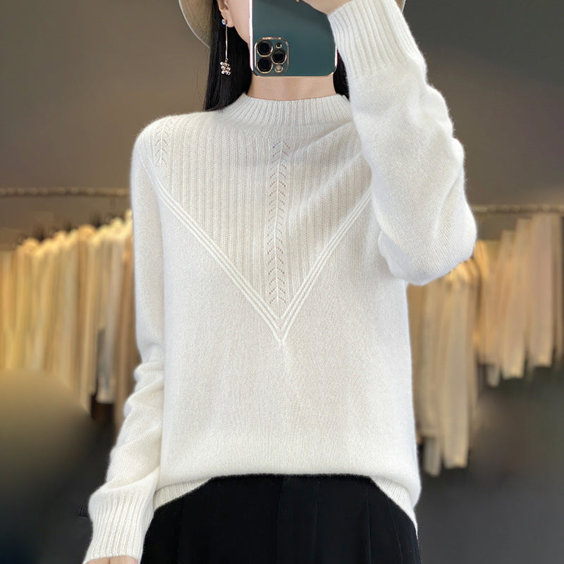 Damen Lockerer Mohair‑Blend Pullover mit strukturierter V‑Paneel und Stehkragen Shop Nory