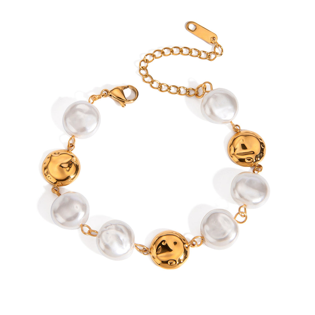 Damen Armband mit strukturierten Perlen und hochwertigem Edelstahl Shop Nory