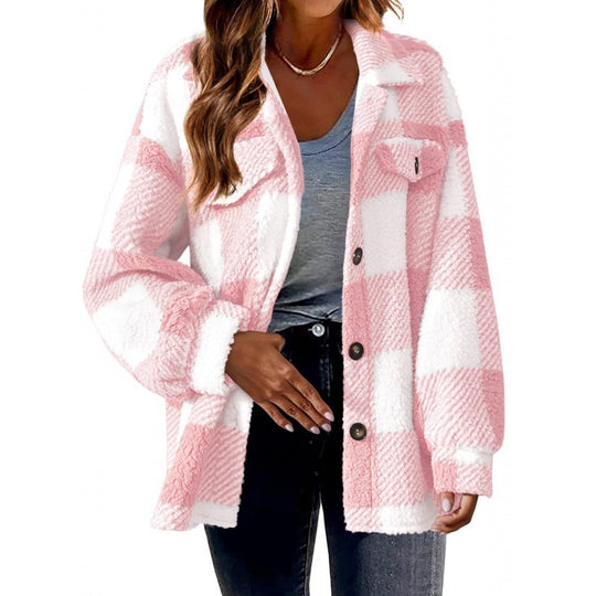 Damen Karierte Teddy‑Hemdjacke im Oversize‑Shacket‑Stil Shop Nory