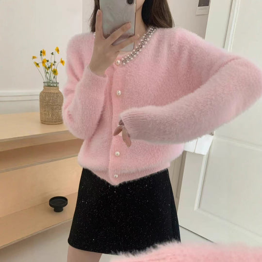 Damen Kuschelige Cardigan mit Perlen-Dekor Shop Nory