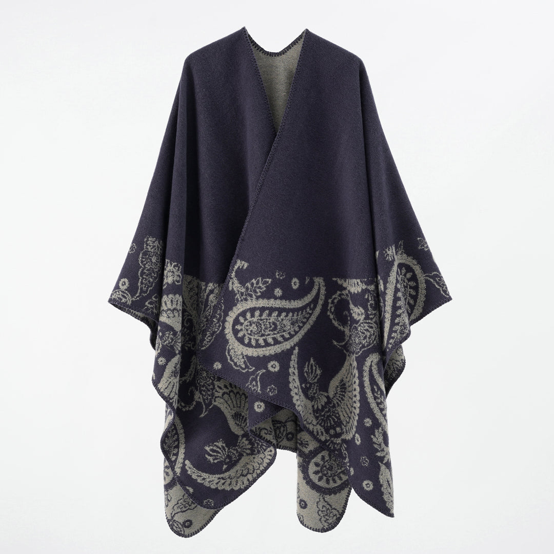 Damen Feines Woll-Cape im Überwurfstil mit kontrastierender Border-Jacquard Shop Nory
