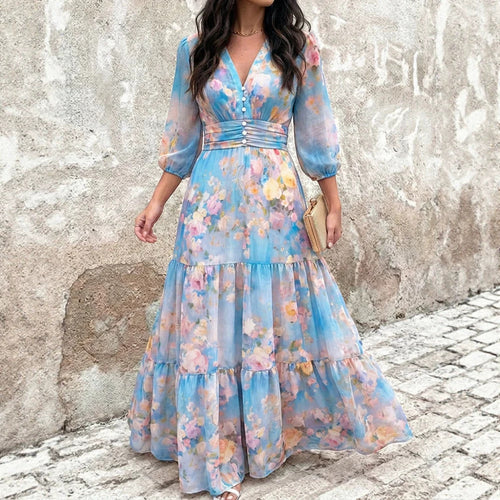 Damen Maxikleid mit Wickeloptik, V-Ausschnitt und geraffter Taillenpartie Shop Nory