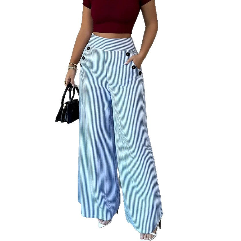 Damen nan hochgeschnittene Palazzo-Hose mit maritimen Knopfdetails und weitem Bein Shop Nory