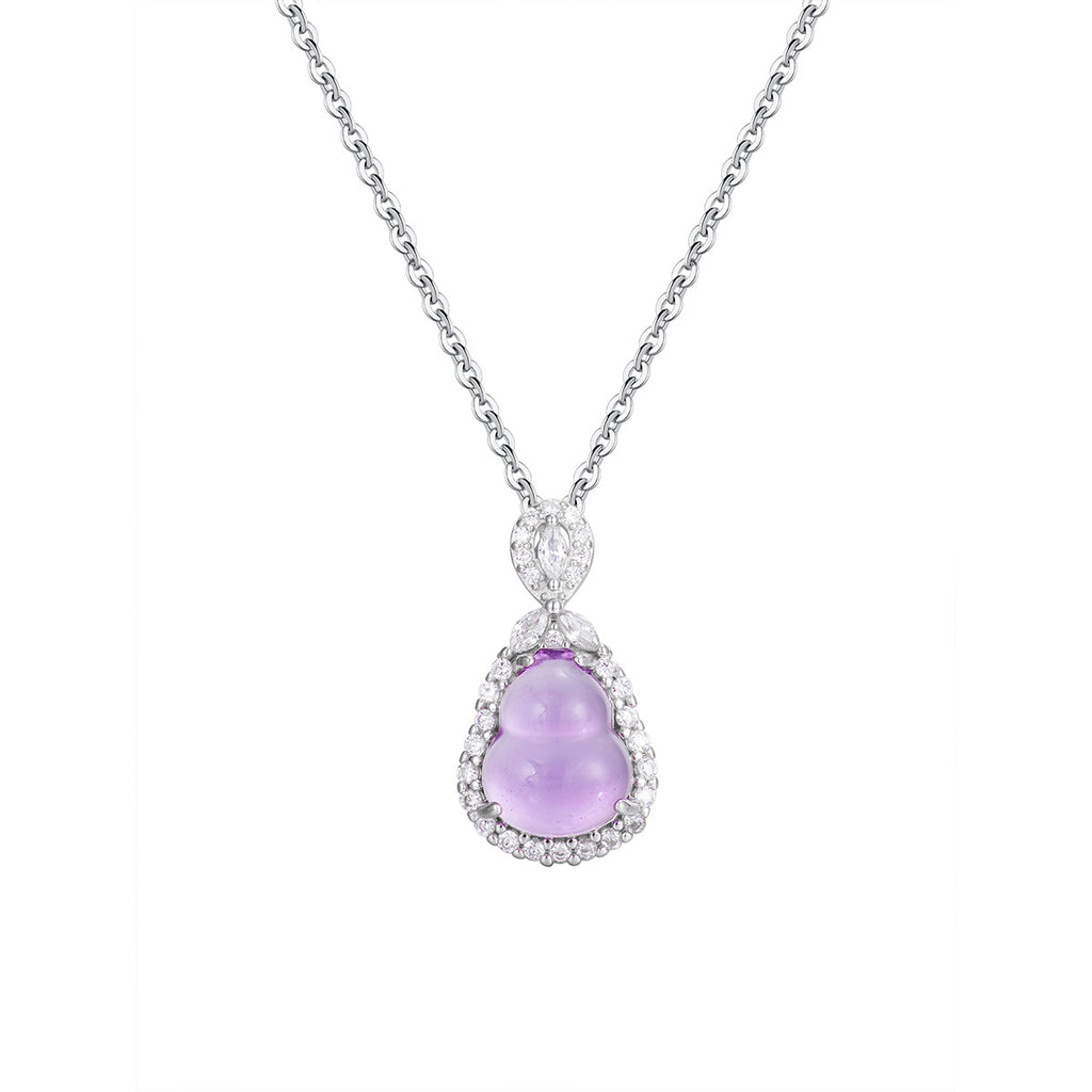 Damen Halskette mit kunstvollem Amethyst-Anhänger und Zirkonia-Rahmen Shop Nory