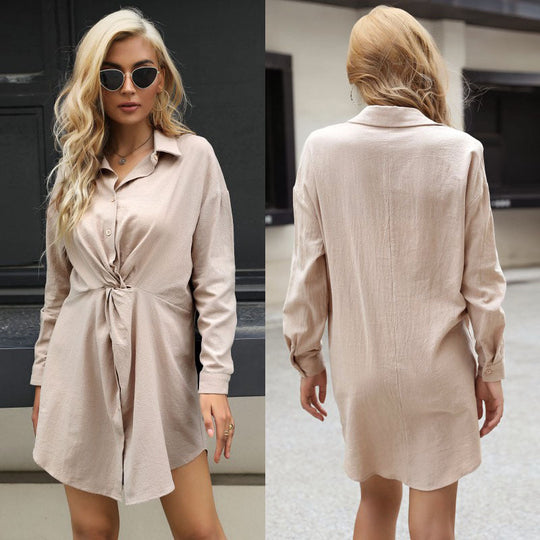Damen Knoten-Blusenminikleid mit Hemdkragen und taillierter Wickeloptik Shop Nory