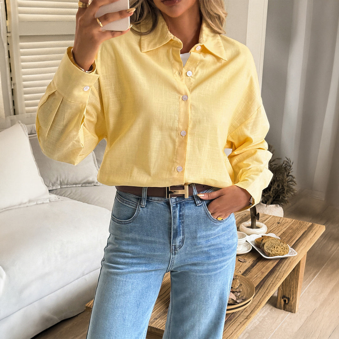 Damen nan oversized Leinen-Hemdbluse mit kastigem Schnitt und verdeckter Knopfleiste Shop Nory