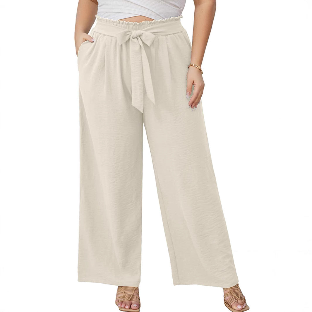 Damen Paperbag-Hose mit weitem Bein, Gummizug, Bindegürtel und Eingrifftaschen Shop Nory