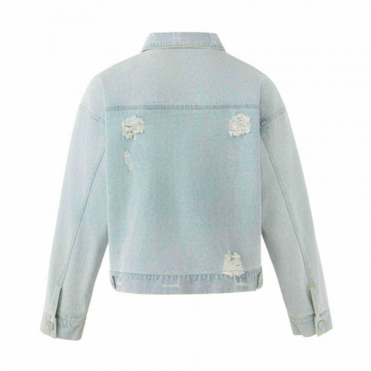 Unisex Boxige Jeansjacke im Worker‑Look mit Metallapplikationen und Pattentaschen Shop Nory