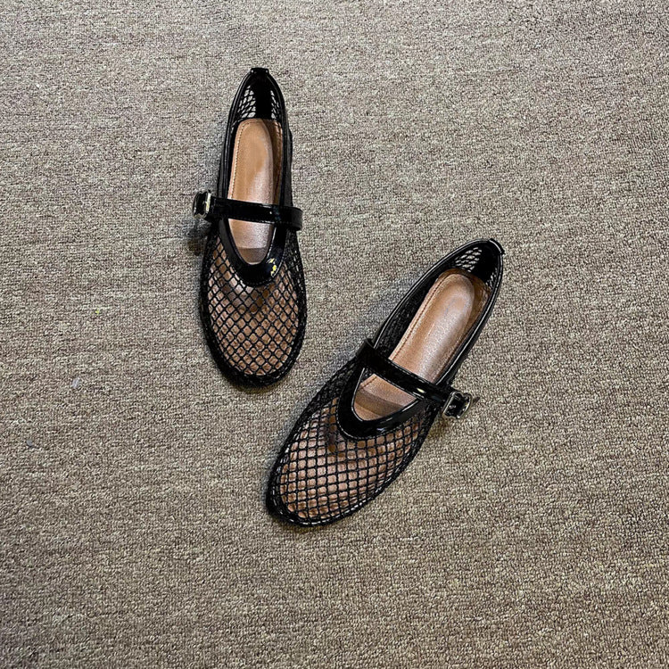 Damen Atmungsaktive Netz-Ballerinas im Mary-Jane-Stil mit verstellbarem Riemen Shop Nory