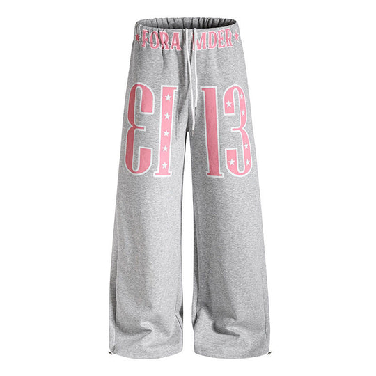 Damen Weite Palazzo-Jogginghose mit hohem Komfortbund, Tunnelzug und großer Grafikfront Shop Nory