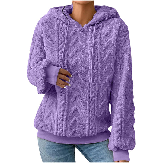 Damen nan kuscheliger Kapuzenpullover mit Zopfmuster Eingrifftaschen und Rippbündchen Shop Nory